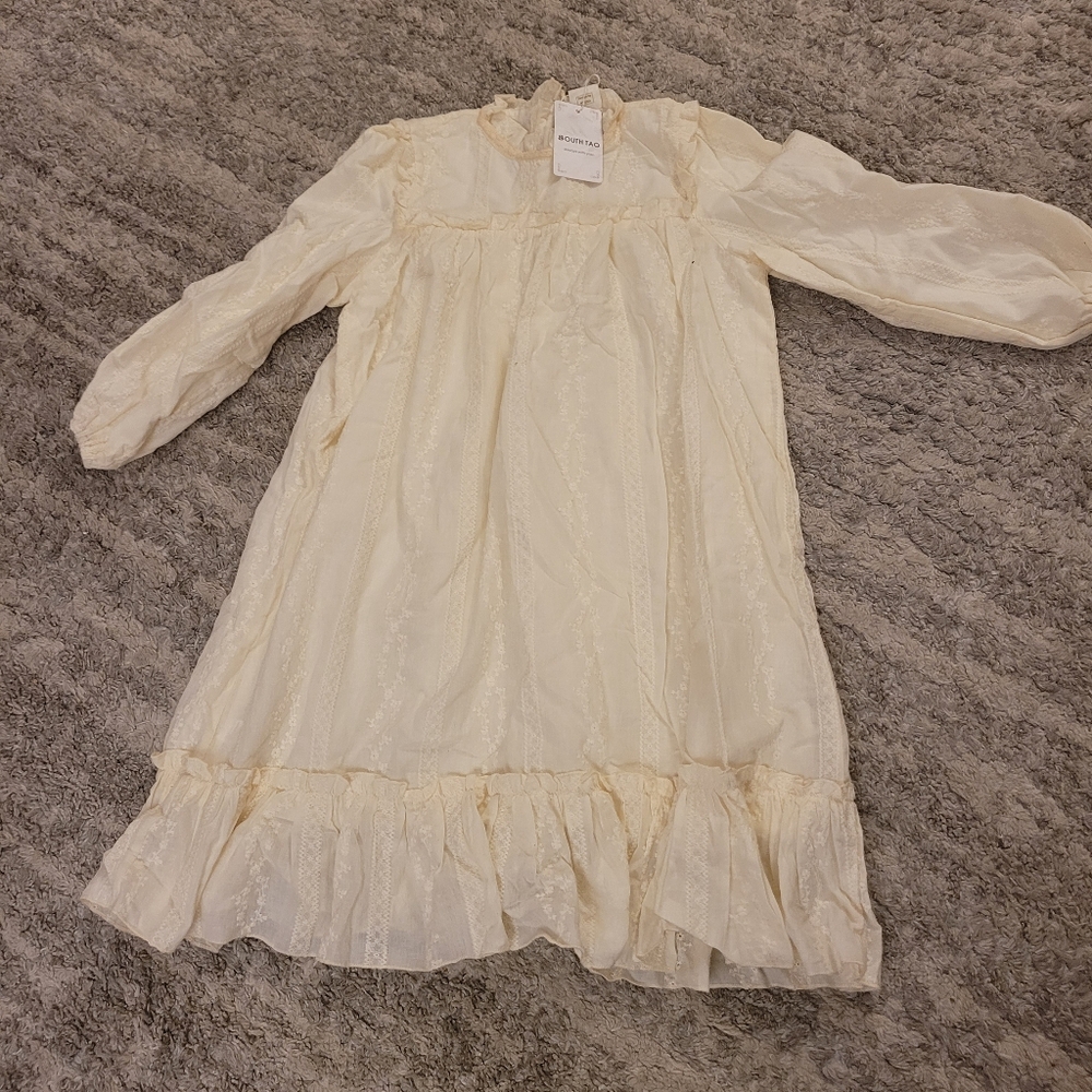 100% cotton, Girls cream tunic dress, long sleeve, vintage look.